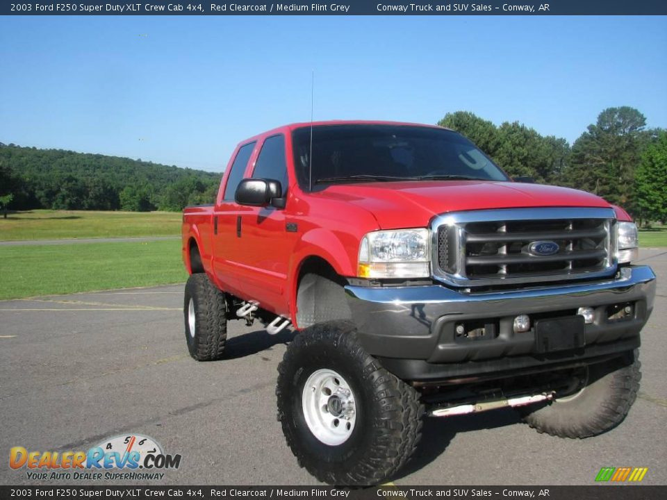 2003 Ford F250 Super Duty XLT Crew Cab 4x4 Red Clearcoat / Medium Flint Grey Photo #9