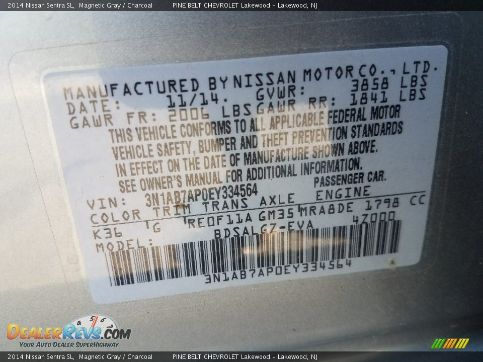 2014 Nissan Sentra SL Magnetic Gray / Charcoal Photo #19