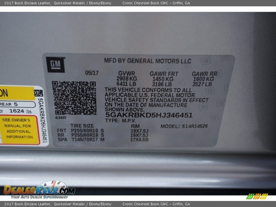2017 Buick Enclave Leather Quicksilver Metallic / Ebony/Ebony Photo #15