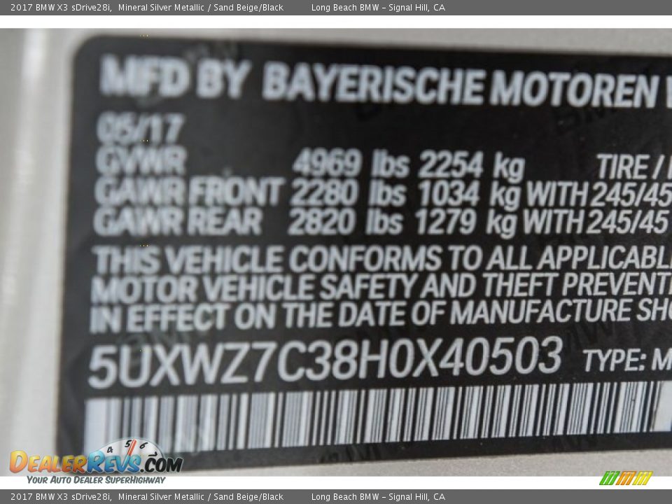 2017 BMW X3 sDrive28i Mineral Silver Metallic / Sand Beige/Black Photo #11