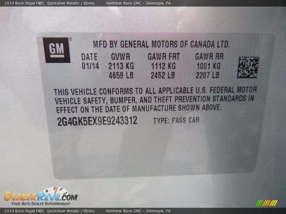 2014 Buick Regal FWD Quicksilver Metallic / Ebony Photo #19