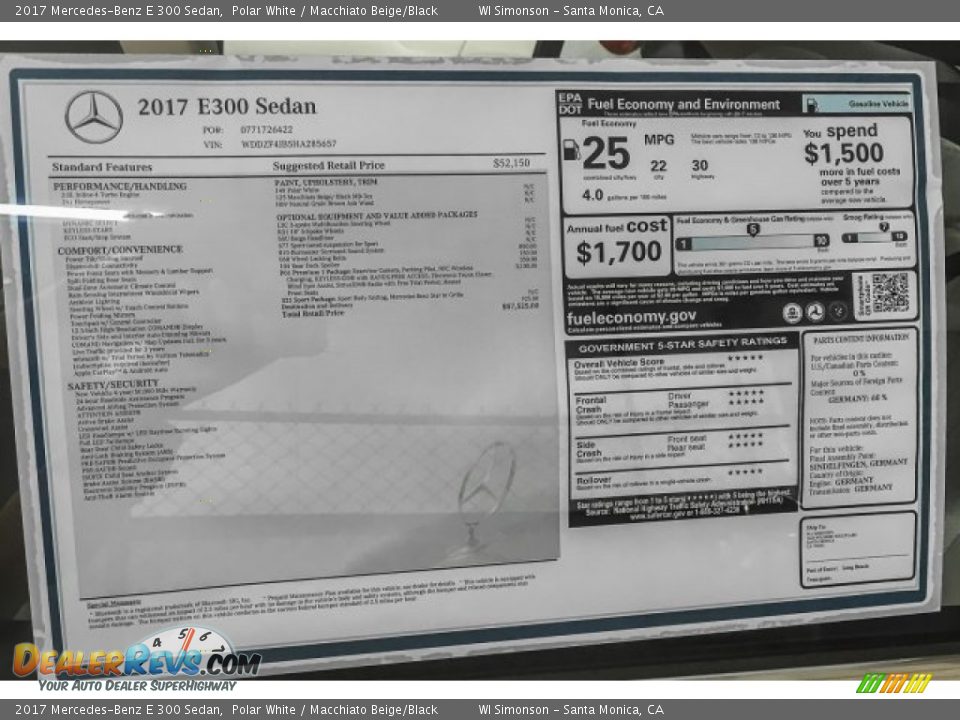 2017 Mercedes-Benz E 300 Sedan Polar White / Macchiato Beige/Black Photo #11