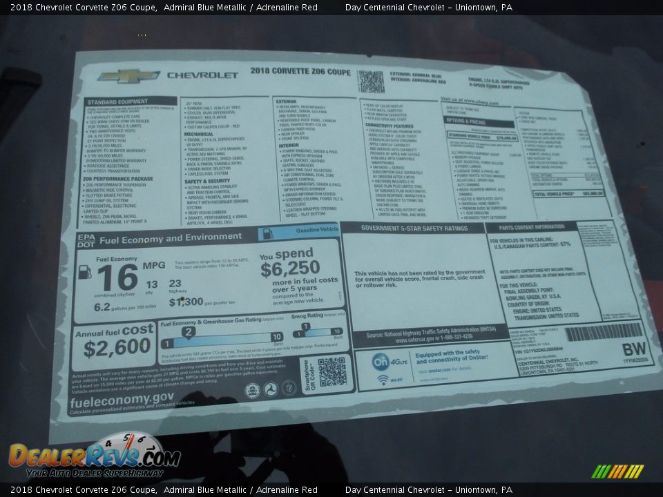 2018 Chevrolet Corvette Z06 Coupe Window Sticker Photo #7