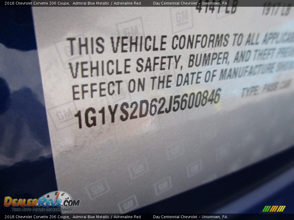 2018 Chevrolet Corvette Z06 Coupe Admiral Blue Metallic / Adrenaline Red Photo #24