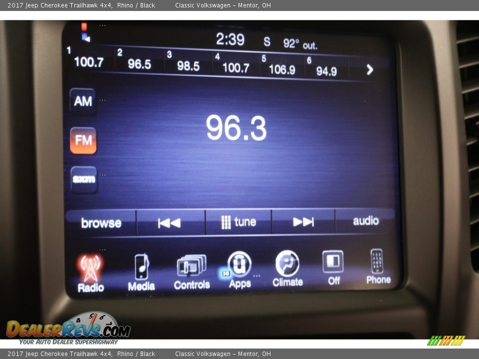 2017 Jeep Cherokee Trailhawk 4x4 Rhino / Black Photo #11