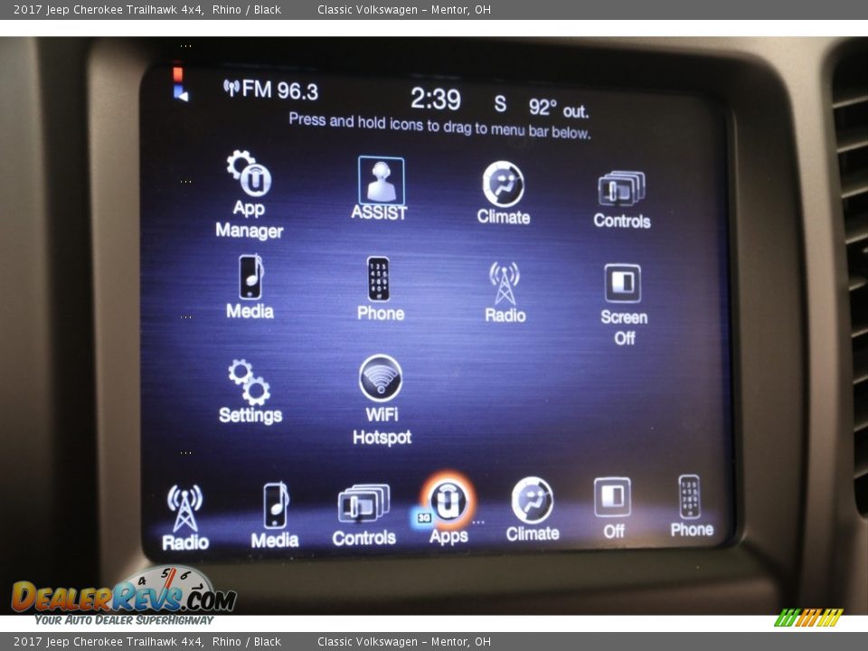 2017 Jeep Cherokee Trailhawk 4x4 Rhino / Black Photo #12