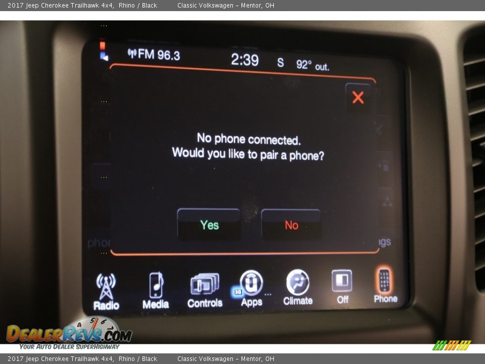 2017 Jeep Cherokee Trailhawk 4x4 Rhino / Black Photo #13