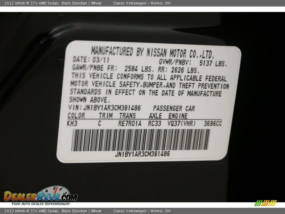 2012 Infiniti M 37x AWD Sedan Black Obsidian / Wheat Photo #23