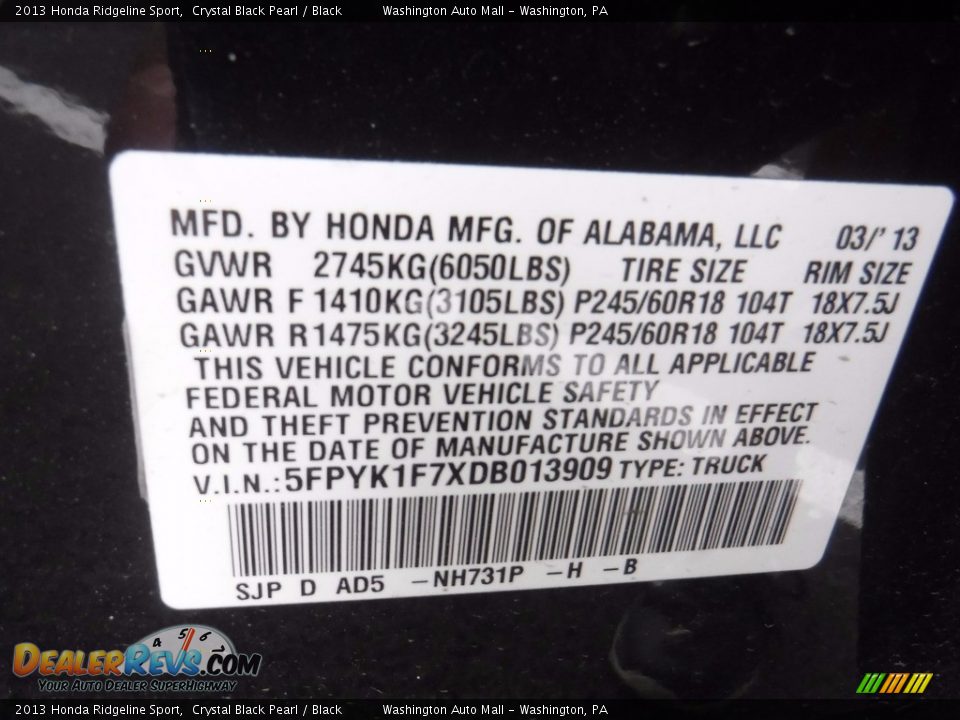 2013 Honda Ridgeline Sport Crystal Black Pearl / Black Photo #29