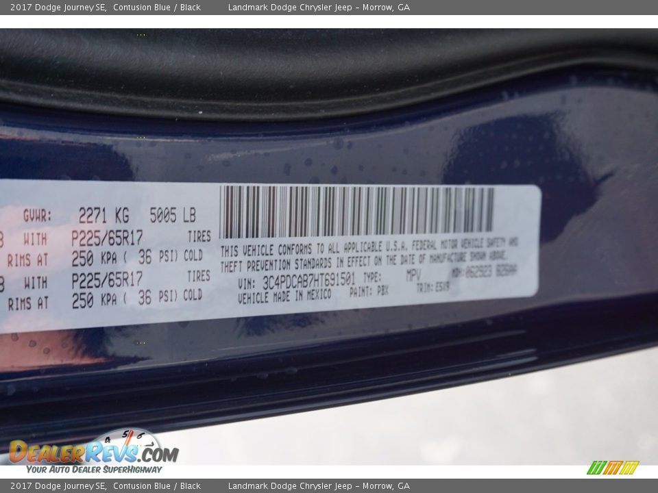 2017 Dodge Journey SE Contusion Blue / Black Photo #9