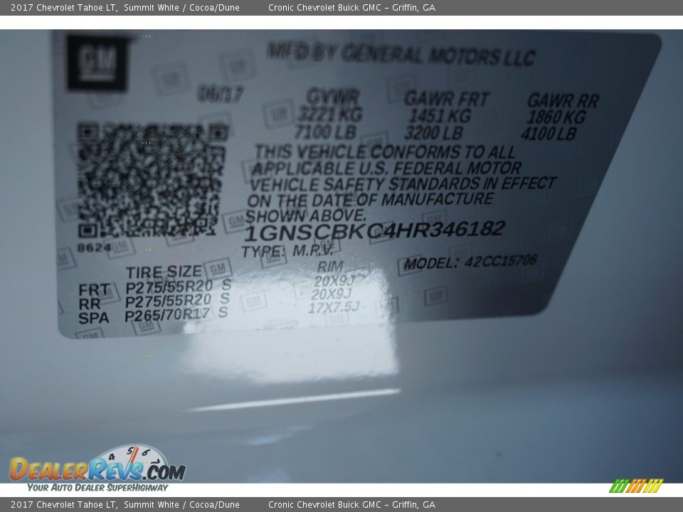 2017 Chevrolet Tahoe LT Summit White / Cocoa/Dune Photo #17