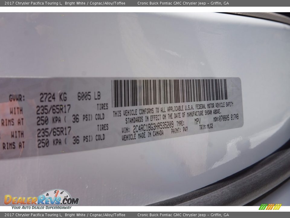 2017 Chrysler Pacifica Touring L Bright White / Cognac/Alloy/Toffee Photo #27