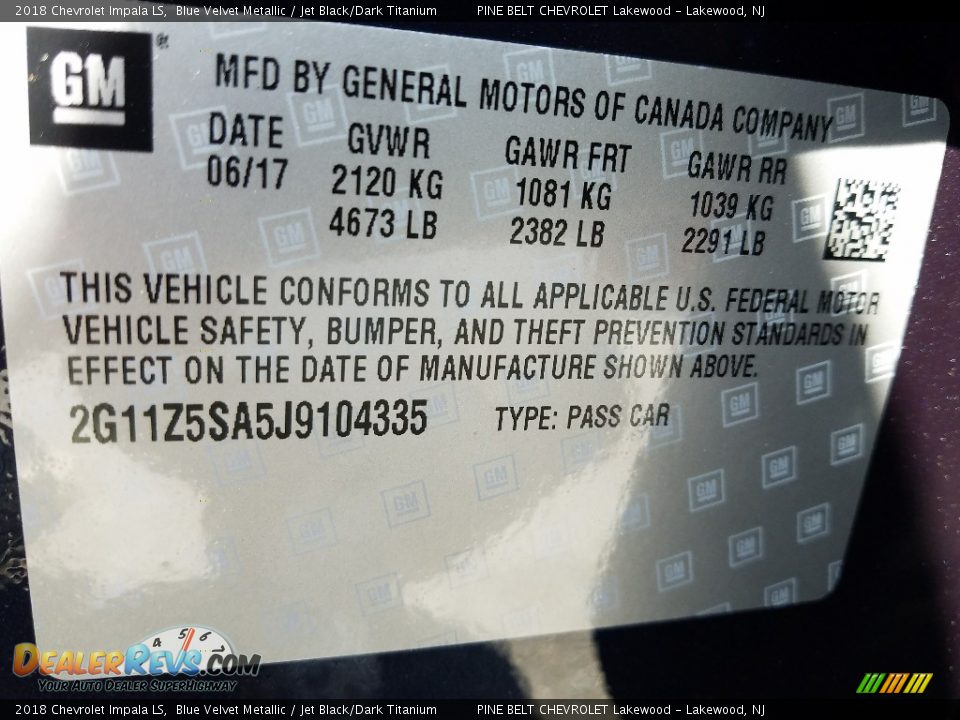 2018 Chevrolet Impala LS Blue Velvet Metallic / Jet Black/Dark Titanium Photo #8