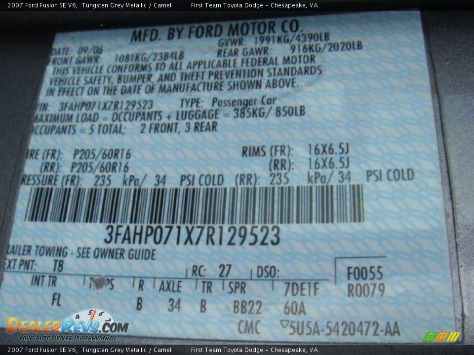 2007 Ford Fusion SE V6 Tungsten Grey Metallic / Camel Photo #16