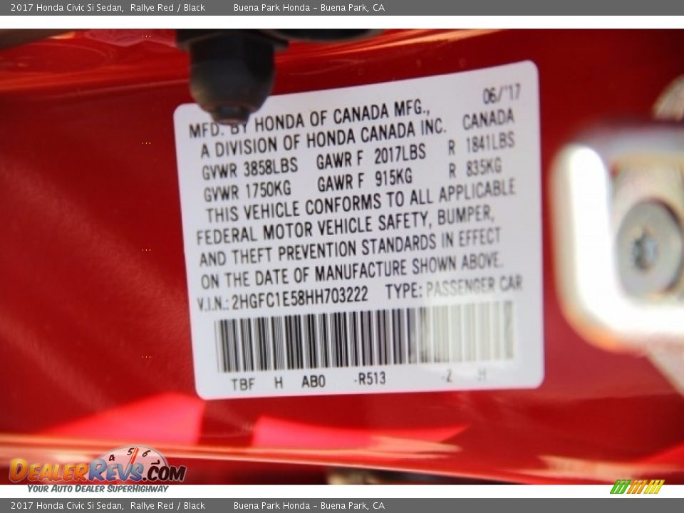 2017 Honda Civic Si Sedan Rallye Red / Black Photo #20