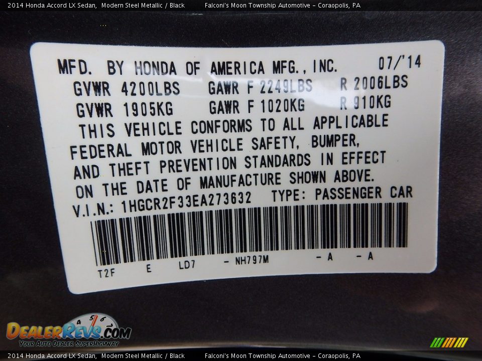 2014 Honda Accord LX Sedan Modern Steel Metallic / Black Photo #23