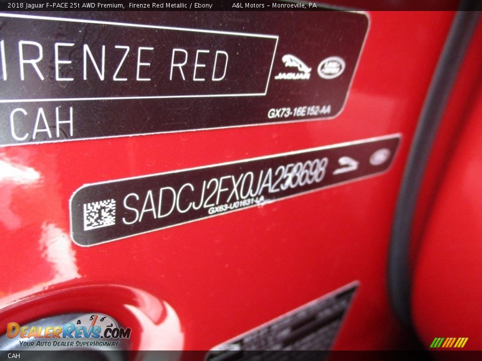 Jaguar Color Code CAH Firenze Red Metallic
