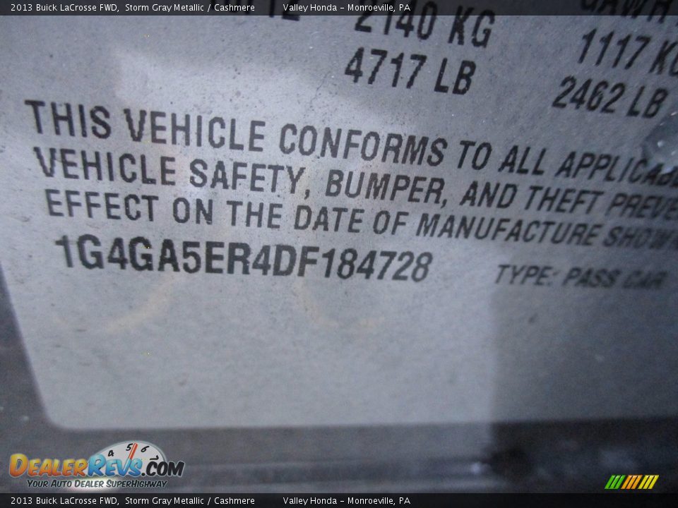 2013 Buick LaCrosse FWD Storm Gray Metallic / Cashmere Photo #19