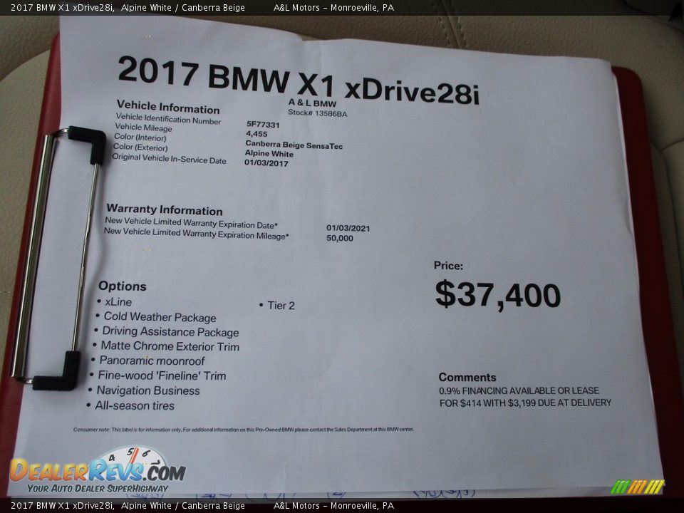 2017 BMW X1 xDrive28i Alpine White / Canberra Beige Photo #11