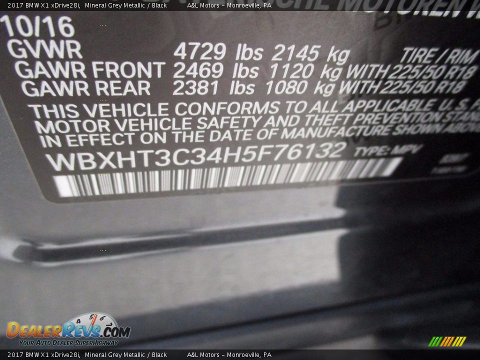 2017 BMW X1 xDrive28i Mineral Grey Metallic / Black Photo #19