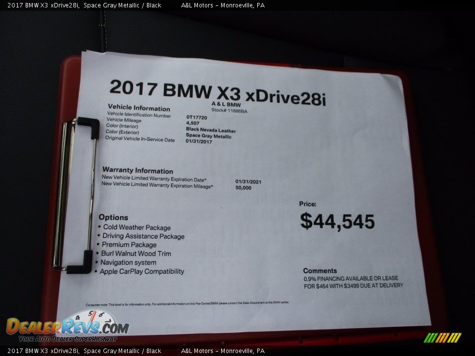 2017 BMW X3 xDrive28i Space Gray Metallic / Black Photo #11