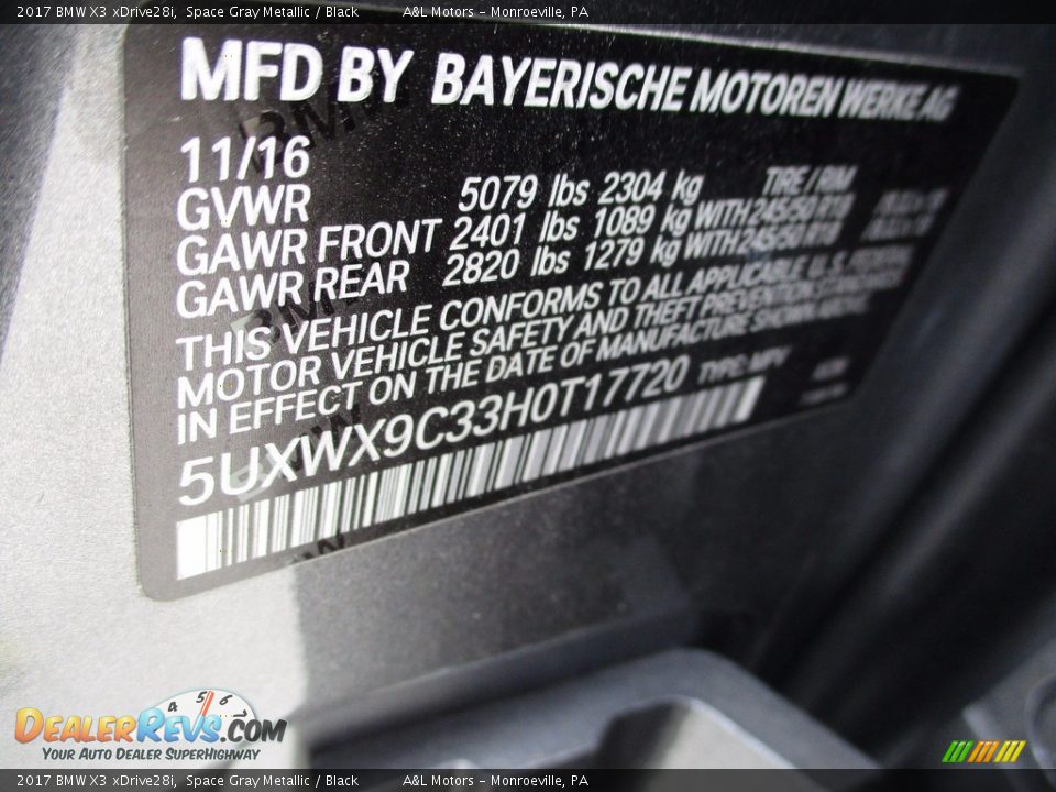 2017 BMW X3 xDrive28i Space Gray Metallic / Black Photo #20