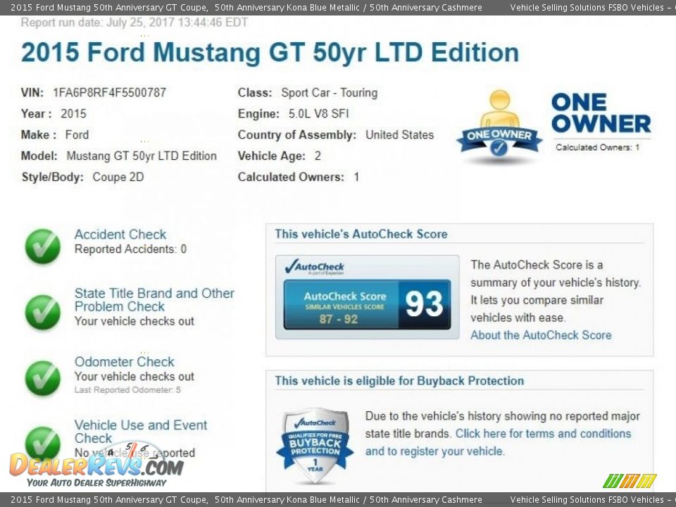 Dealer Info of 2015 Ford Mustang 50th Anniversary GT Coupe Photo #2