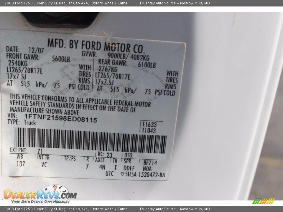 2008 Ford F250 Super Duty XL Regular Cab 4x4 Oxford White / Camel Photo #27