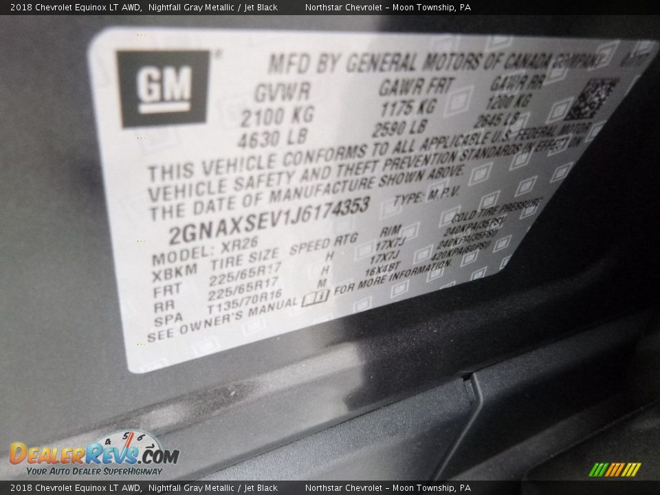 2018 Chevrolet Equinox LT AWD Nightfall Gray Metallic / Jet Black Photo #17