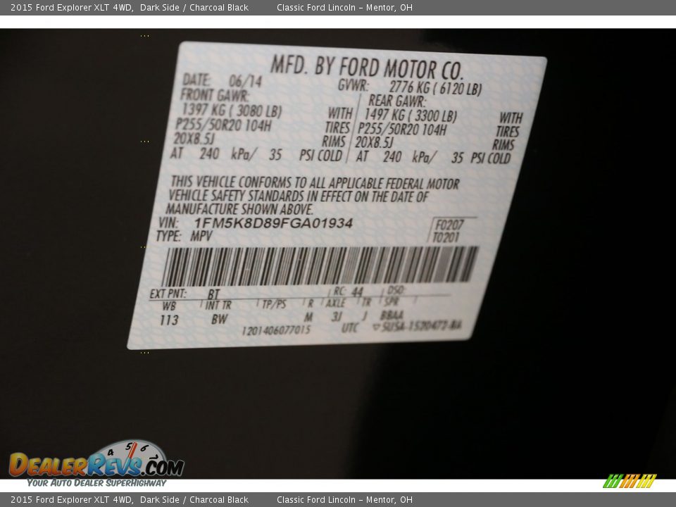 2015 Ford Explorer XLT 4WD Dark Side / Charcoal Black Photo #20