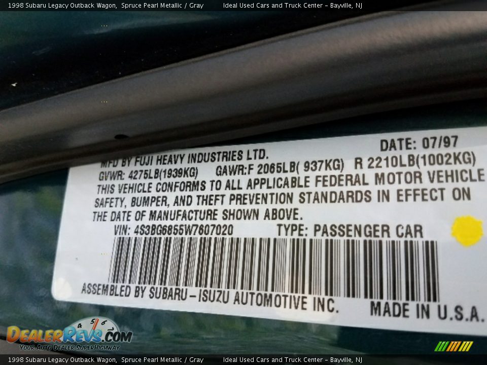 1998 Subaru Legacy Outback Wagon Spruce Pearl Metallic / Gray Photo #16