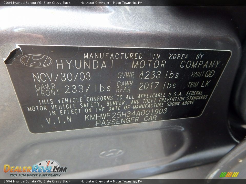 2004 Hyundai Sonata V6 Slate Gray / Black Photo #14