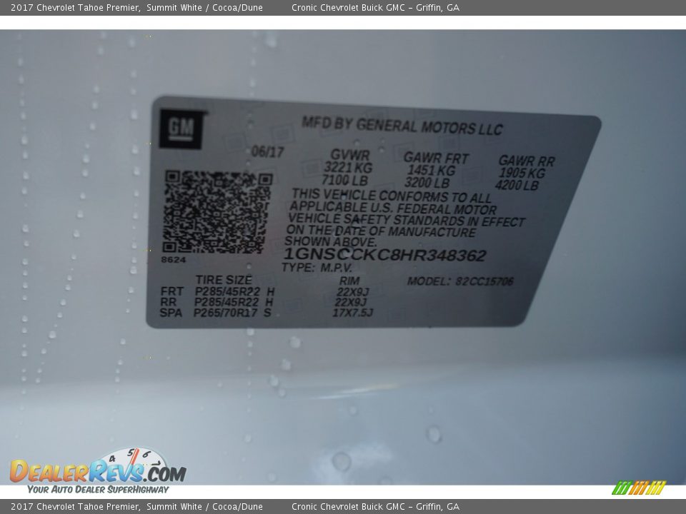 2017 Chevrolet Tahoe Premier Summit White / Cocoa/Dune Photo #17