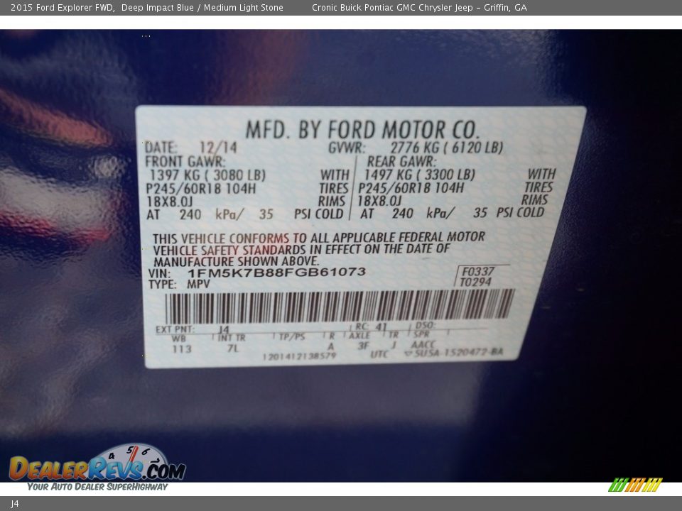 Ford Color Code J4 Deep Impact Blue