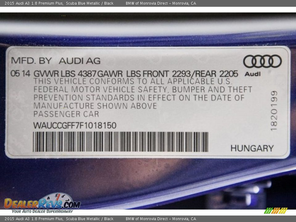 2015 Audi A3 1.8 Premium Plus Scuba Blue Metallic / Black Photo #22