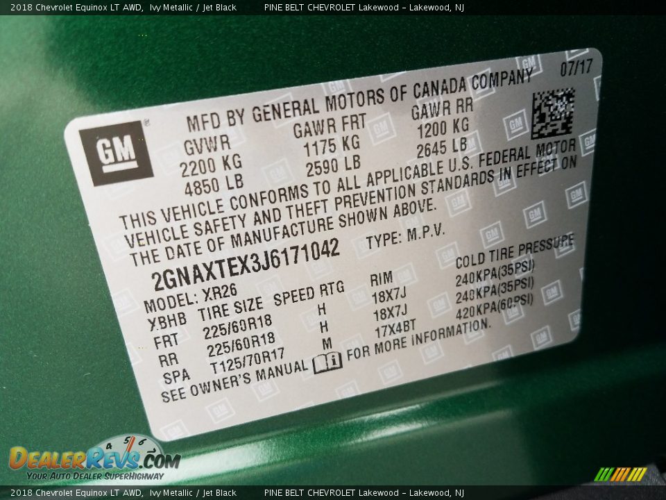 2018 Chevrolet Equinox LT AWD Ivy Metallic / Jet Black Photo #9