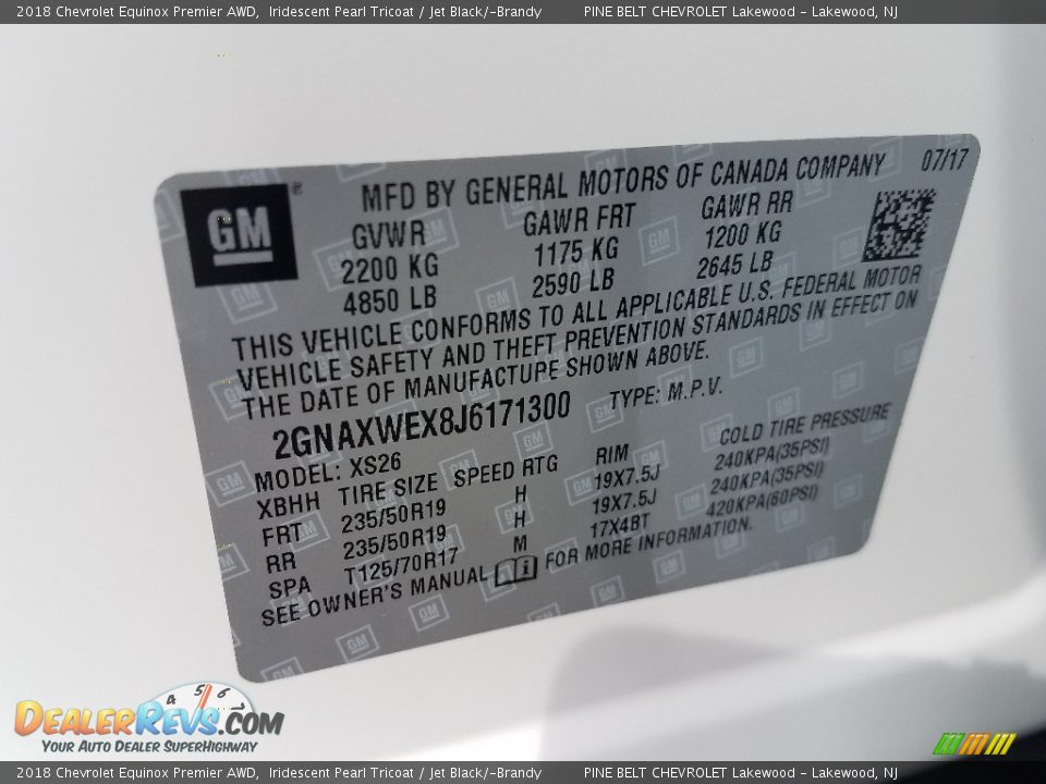 2018 Chevrolet Equinox Premier AWD Iridescent Pearl Tricoat / Jet Black/­Brandy Photo #9