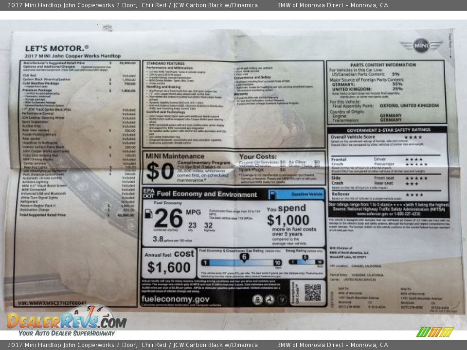 2017 Mini Hardtop John Cooperworks 2 Door Window Sticker Photo #10