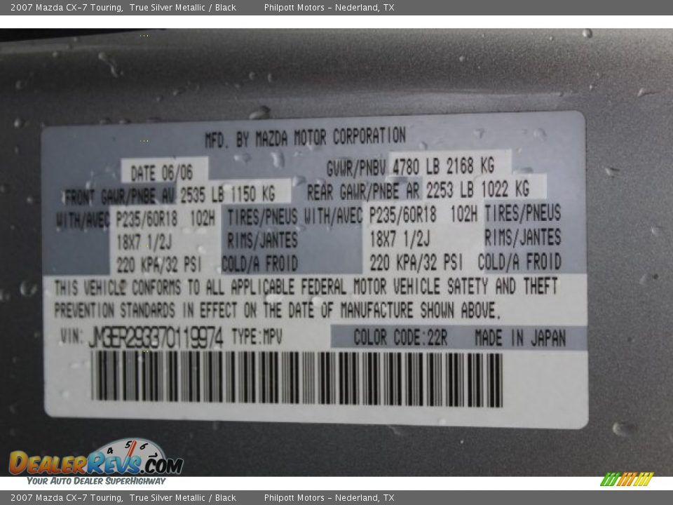 2007 Mazda CX-7 Touring True Silver Metallic / Black Photo #33