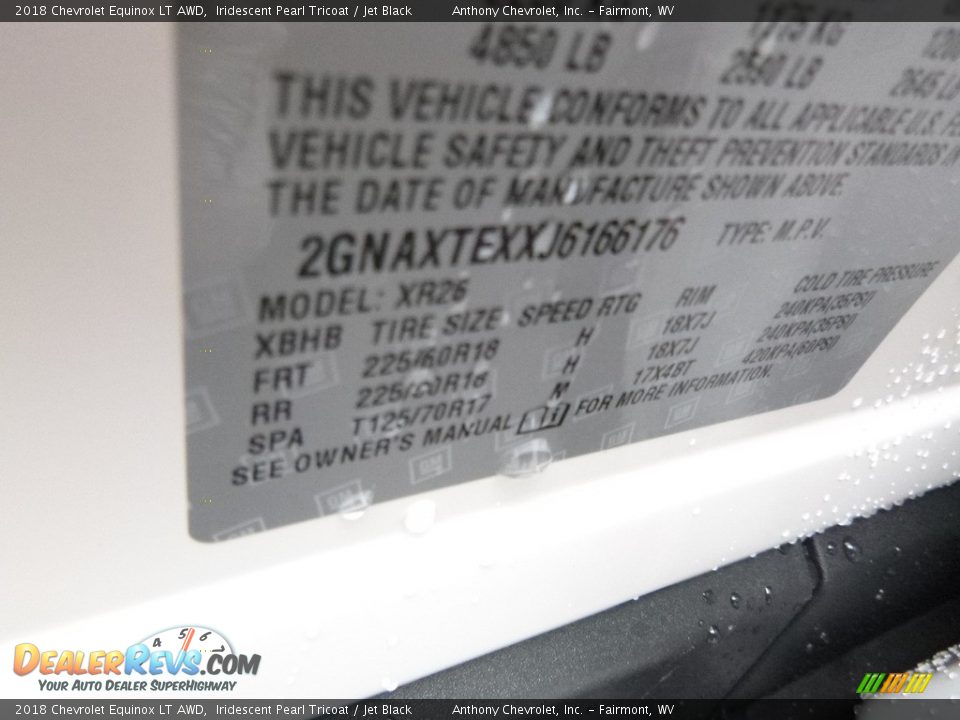 2018 Chevrolet Equinox LT AWD Iridescent Pearl Tricoat / Jet Black Photo #16