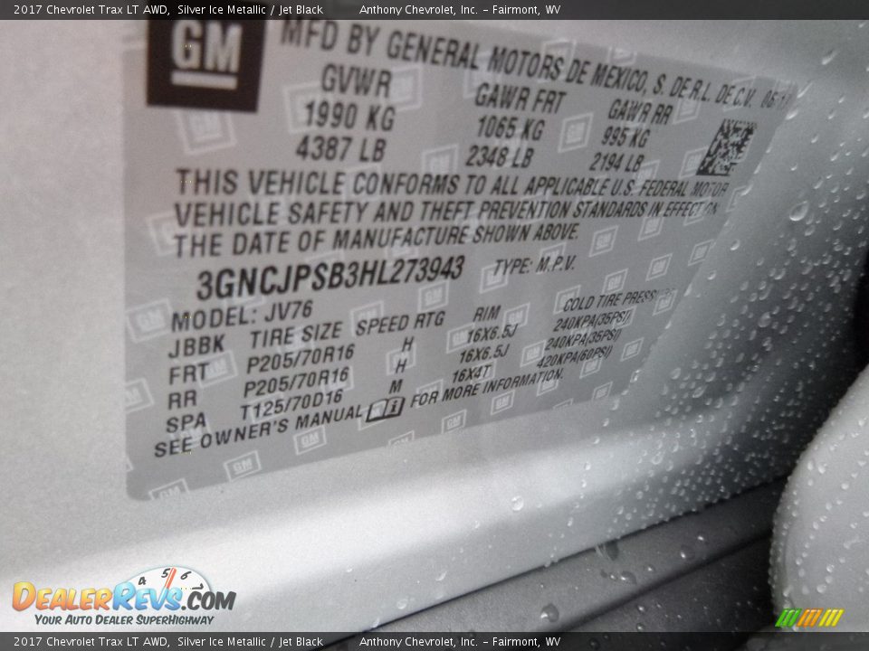 2017 Chevrolet Trax LT AWD Silver Ice Metallic / Jet Black Photo #16