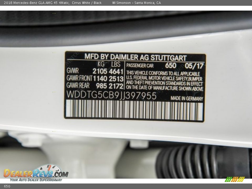 Mercedes-Benz Color Code 650 Cirrus White