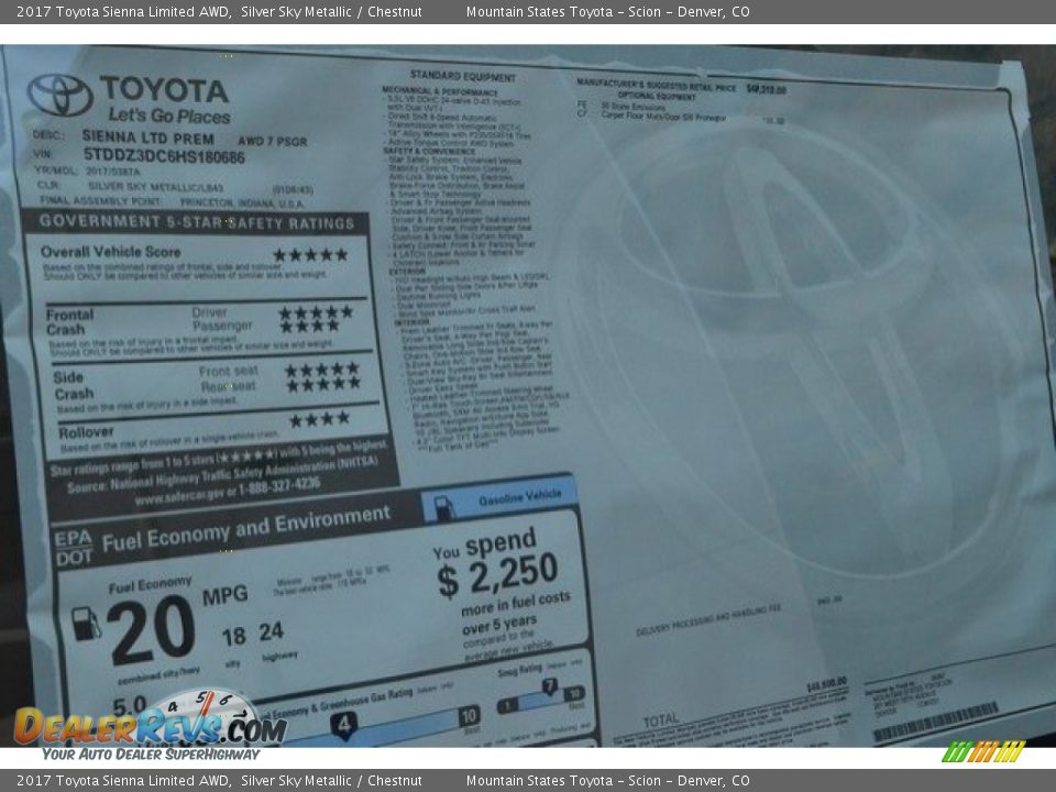 2017 Toyota Sienna Limited AWD Silver Sky Metallic / Chestnut Photo #12
