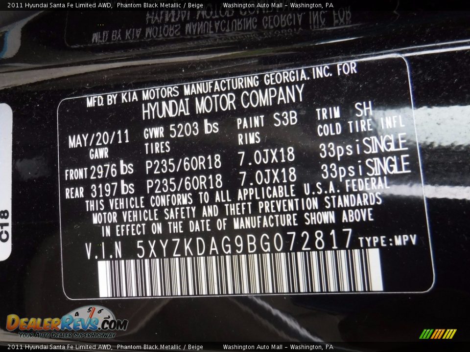 2011 Hyundai Santa Fe Limited AWD Phantom Black Metallic / Beige Photo #26