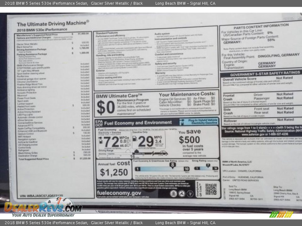 2018 BMW 5 Series 530e iPerfomance Sedan Glacier Silver Metallic / Black Photo #10