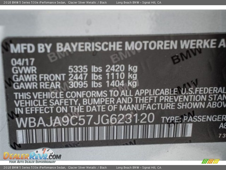 2018 BMW 5 Series 530e iPerfomance Sedan Glacier Silver Metallic / Black Photo #11