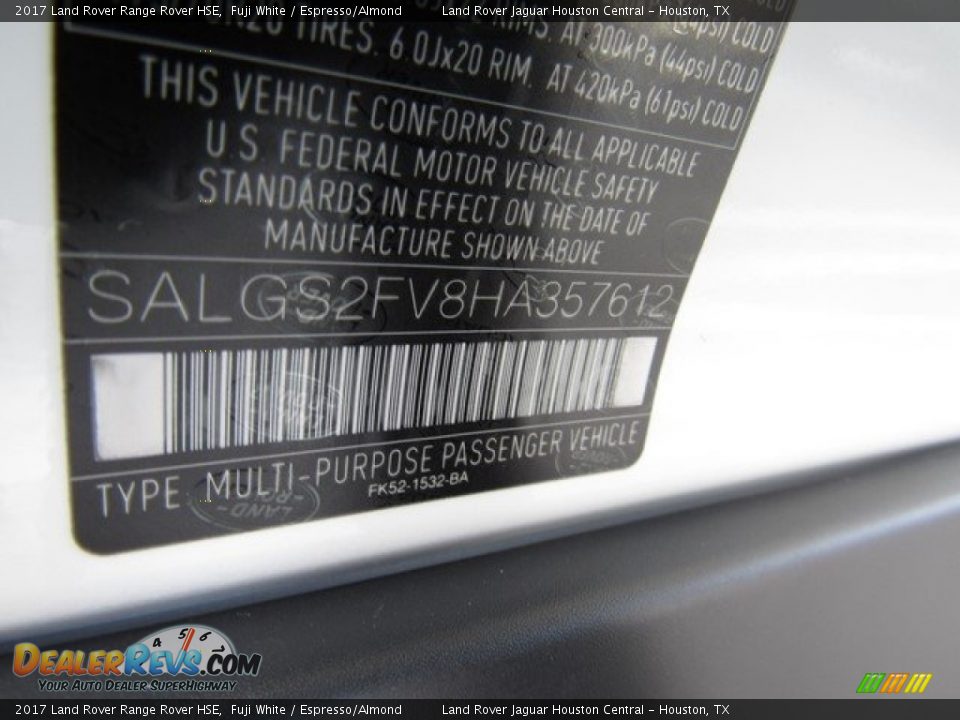 2017 Land Rover Range Rover HSE Fuji White / Espresso/Almond Photo #23