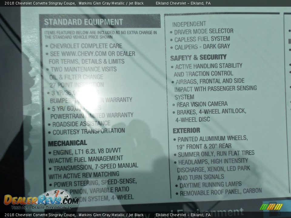 2018 Chevrolet Corvette Stingray Coupe Watkins Glen Gray Metallic / Jet Black Photo #15