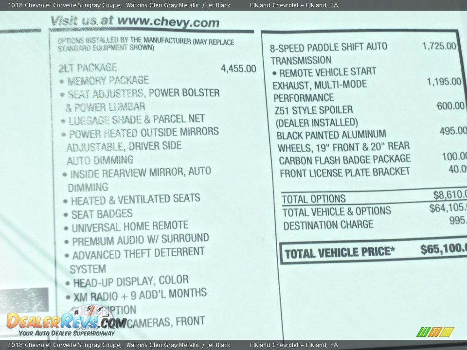 2018 Chevrolet Corvette Stingray Coupe Window Sticker Photo #17