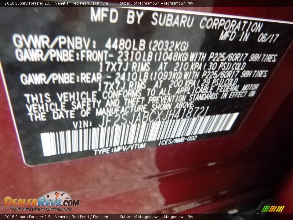 2018 Subaru Forester 2.5i Venetian Red Pearl / Platinum Photo #15